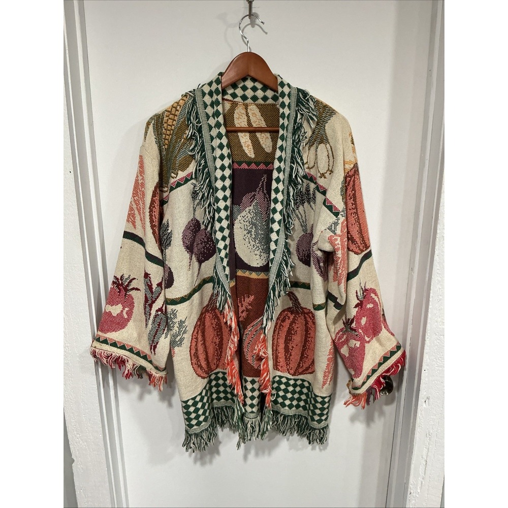 One Of A Kind Tapestry Blanket Coat, Fall Harvest, Pumpkins, Country, Boho, Farm